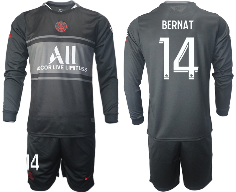 Men 2021-2022 Club Paris St German Second away black Long Sleeve #14 Soccer Jersey